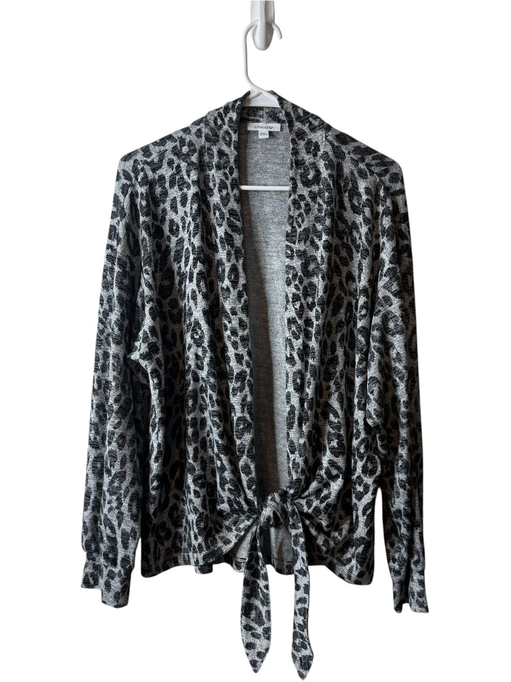 Chicos Gray Black Animal Print Tie Front Cardigan Sweater 2